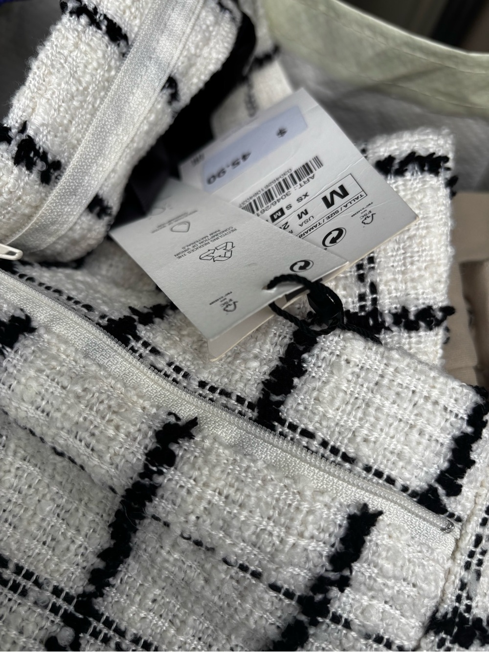 Zara White and Black High-Waist Tweed Shorts
